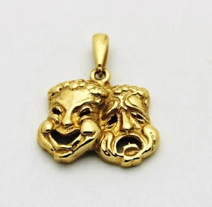 14k Gelbgold Komödie und Tragödie Masken Anhänger - Bild 1 von 3