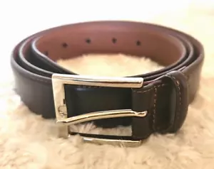 Cinturón de vestir Brooks Brothers de cuero marrón oscuro liso para hombre talla 40 hecho en Italia - Imagen 1 de 4