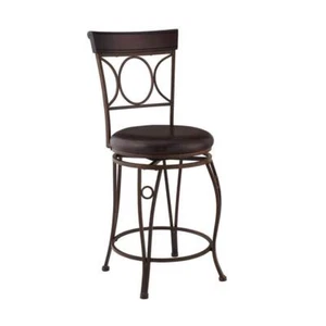 Linon Home Decor Metal Counter Stool Padded Faux Leather Seat Circles Back Brown - Picture 1 of 7