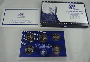 1999-S US Mint Statehood Quarters Proof Set 5 Coins Box & COA OGP Cameo - Picture 1 of 5