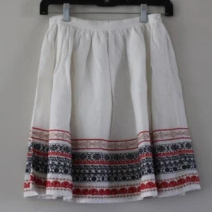 NWT Bonpoint Epice White Midi Pleated Skirt Linen Cotton Red Blue Embroidered 12 - Picture 1 of 7