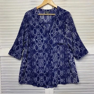 Autograph Top Size 14 Plus Blue Snakeskin Print V Neck Long Sleeve - Picture 1 of 8