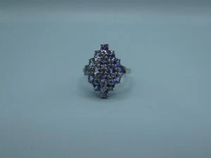 Attractive Large Sterling Silver Tanzanite & White Zircon Ring  - UK Size S - Picture 1 of 10