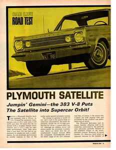 1966 PLYMOUTH SATELLITE 383/325-HP ~ ORIGINAL 5-PAGE ROAD TEST / ARTICLE / AD - Imagen 1 de 2