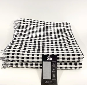 DKNY Pure Cotton 36 In x 68 In Set of 2 Towels 2 Bath / Beach Black & White New - Picture 1 of 8