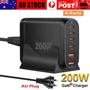 200W Gan 6 Port USB C Charging Station 6 Ports Pd Type C Fast Charger For iPhone - Picture 1 of 21