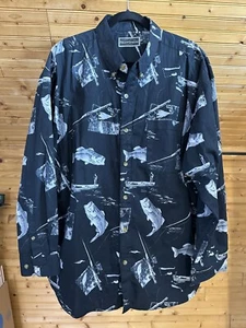 Vintage Field & Stream Largemouth Bass Fish Button Up Shirt Mens XXL Black Gray - Picture 1 of 12