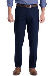 Haggar Hombres Premium Sin Hierro Caqui Calce Recto Cintura Expandible Frente Plano Azul Marino - Imagen 1 de 5