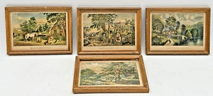 (4) CURRIER & IVES FRAMED PRINTS 7-3/4" X 5-3/4" COUNTRY, FARM, CLIFF, HIGHLANDS - Picture 1 of 13