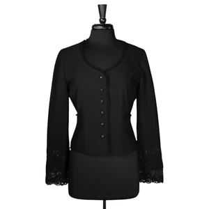 Talbots Black Fringe Floral Lace Beaded Blazer Elegant Vintage Blazer Jacket 8 - Picture 1 of 9