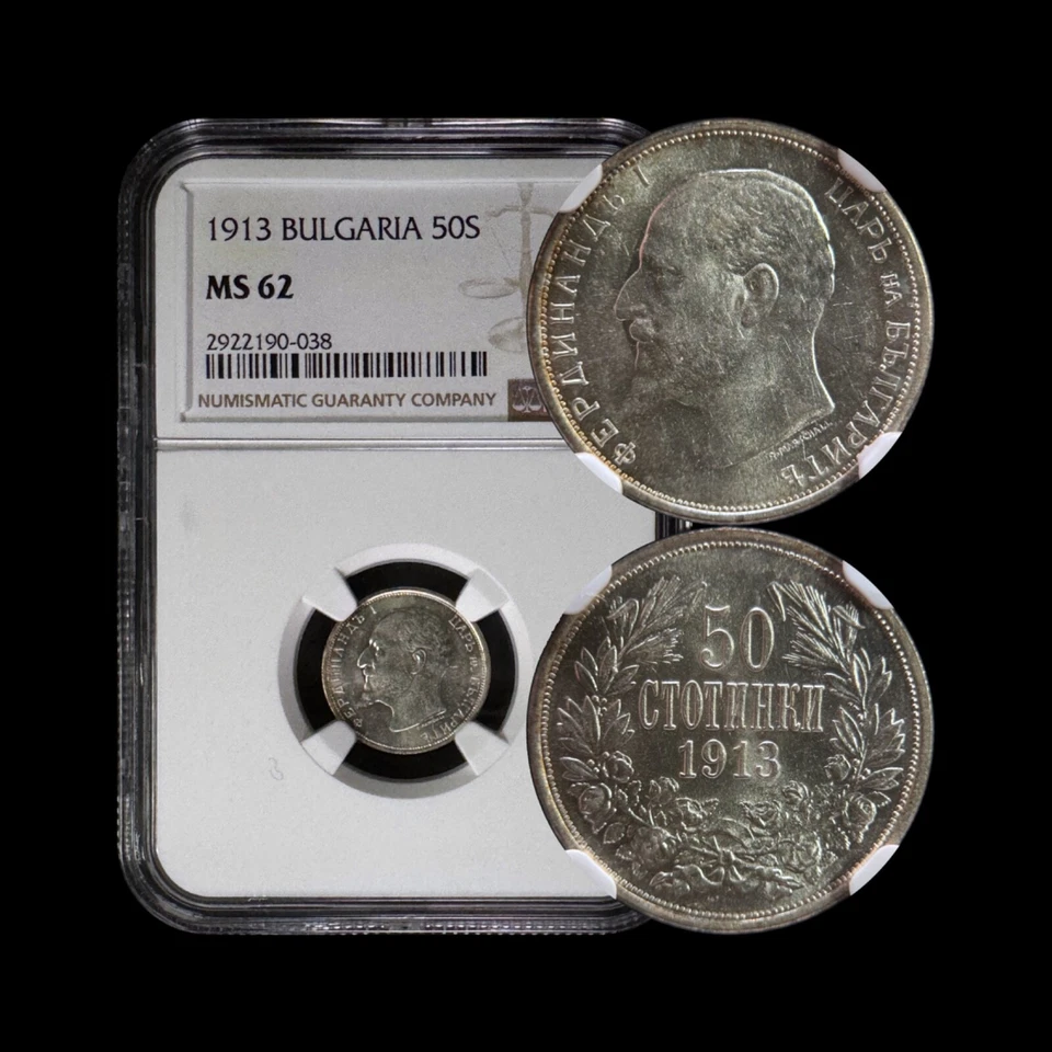 BULGARIA. 1913, 50 Stotinki, Silver - NGC MS62 - Ferdinand I King of Bulgarians - Image 1 of 4