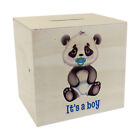 It's a boy Baby Panda Spardose aus Holz in blau