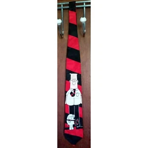 Corbata a rayas negras y rojas de seda con tira cómica Dilbert & Dogbert - Imagen 1 de 9