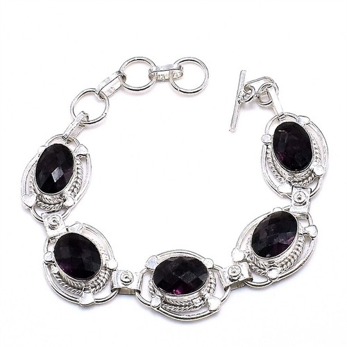 VALENTINO Bracciale gioiello in argento sterling 925 fatto a mano con pietre preziose ametista viola misura 7 8