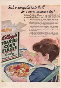 Anuncio impreso vintage de alimentos de cereales de Kellogg's Corn Flakes de 1922 cálido día de verano - Imagen 1 de 1