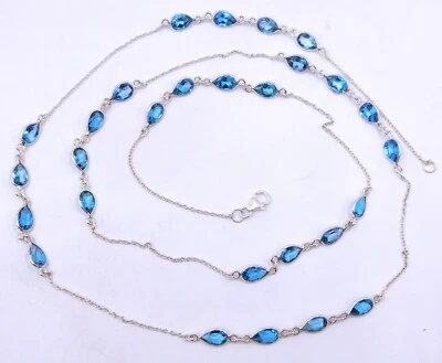 17 GM 925 Argento Sterling Topazio Blu Taglio Gemma Lunetta Fine Collana Misura - Immagine 1 di 4