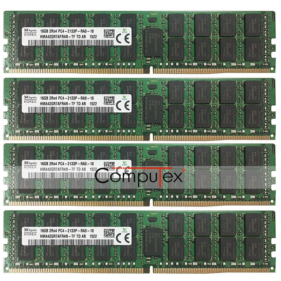 For Hynix 64GB 4x16GB PC4-2133P DDR4 2133 MHz 288 Pin ECC Registered Server RAM - Image 1 of 4