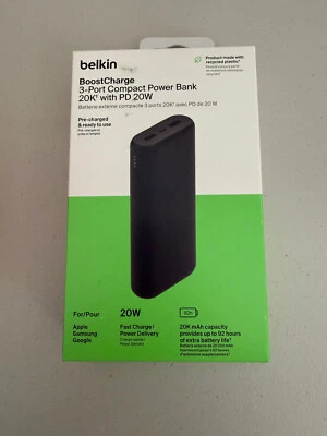 Belkin Boost Charge Black POWER BANK 20k - 20W PD, 2 USB, 1 portas USB-C - Imagem 1 de 2