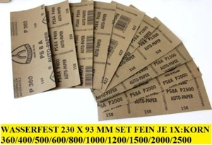 10 Streifen Mix Wasserfestes Schleifpapier SiCa PS8C 230x93mm Korn P360-2500 - Picture 1 of 2