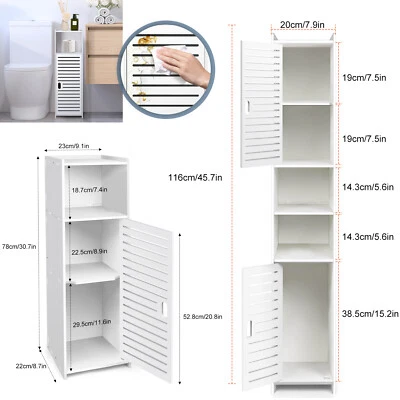 DAYPLUYS Slim Floor Cabinet Narrow PVC Storage Organiser with Shelves Bathroom White