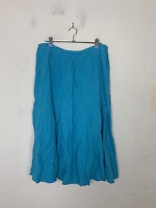 Talbots Womens Skirt 12 Blue 100% Irish Linen Beachy Midi Flare Summer Boho