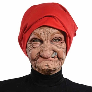 Smoking Granny Latex Mask Scary Cover Cosplay Prom Mask Devil Old Lady Halloween - Picture 1 of 5