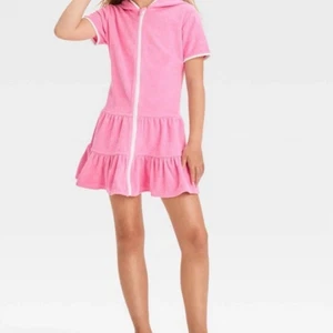 Cat and Jack Pink Terry Cloth Swimsuit Cover Zip Up Dress Hood Size S (6/7) - Picture 1 of 3