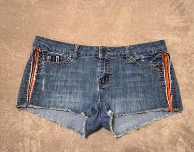 Hot Kiss Blue and Orange Jean Shorts with Distressed Look Sz 13 - Image 1 of 4