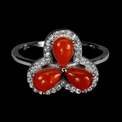925 Sterling Silver Ring Pear Orange Opal Natural Gemstone Jewelry Size 7 - Image 1 of 4