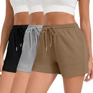 3 Pack Women's Sweat Shorts with Pockets Comfy Lounge High Waist Drawstring A... - Picture 1 of 7