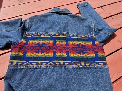 Vintage Pendleton Summit Peak pattern.  Western Wear Wool  Denim Jacket Men’s L - Image 1 of 4