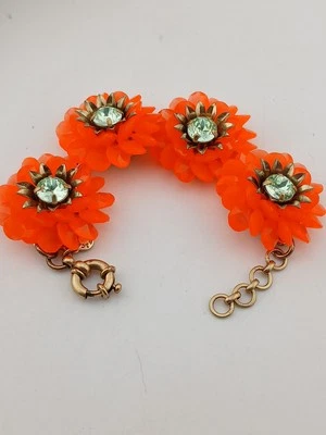 Pulsera diseño flor resina naranja brillante piedras transparentes tono oro J CREW Foto 1 de 4