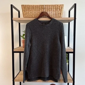J. Suéter Pullover Crew Grueso Lana Pointelle Tejido con Cable Gris Carbón Cuello Redondo - Imagen 1 de 5