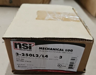 BOX OF 3 NSI 3-250L2/L4 250KCMIL-6 Panelboard Lug 250 MCM 6 AWG - Image 1 of 4