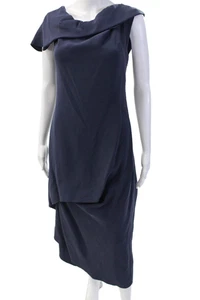 Morgane Le Fay Women Sheath Dress Dark Blue Silk Size 38 - Picture 1 of 6