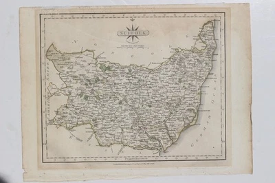 Mapa de Suffolk, Inglaterra - J Cary - 1793 - Coloreado a mano - Mapa vintage sin marco Foto 1 de 2
