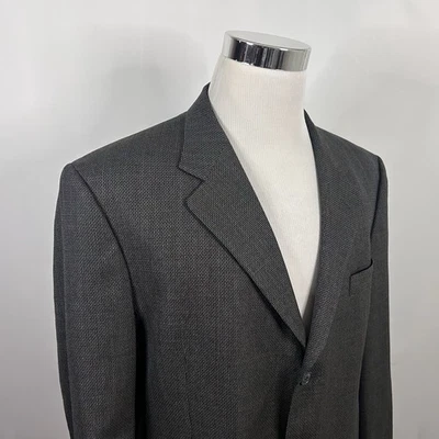 Jos A Bank 44R Sport Coat 100% Wool Gray Black Knit Three Button Lined Vented - Image 1 of 4