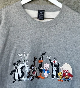 Vintage LOONEY TUNES Embroidered Sweatshirt Warner Brothers Studio Store XL - Picture 1 of 9