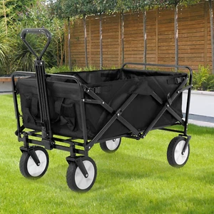 Folding Wagon Cart Outdoor Garden Cart Heavy Duty Utility Collapsible Cart Black - Picture 1 of 9
