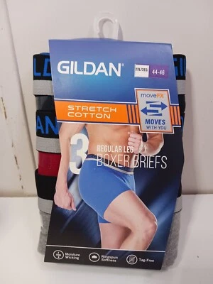 Gildan Stretch Cotton Mens Boxer Briefs 3 Pack Size 2XL 44-46 Gray Red Black - Image 1 of 4