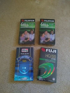 4 cintas - 3 casetes de video en blanco Fuji T-120 VHS 6 horas T-120 + UNA parada y tienda - Imagen 1 de 4