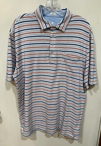 Johnnie-O Hangin’ Out Men’s Blue/Peach/White Stripe Golf Polo SS Shirt Size XL - Picture 1 of 8
