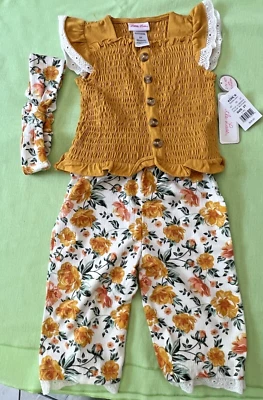 Conjunto de 2 pantalones LITTLE LASS para niños pequeños con diadema NUEVO CON ETIQUETAS TALLA 2T amarillo/mostaza Foto 1 de 4