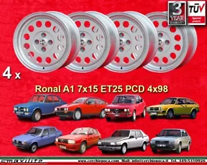 4 rims Alfa Romeo Ronal A1 7x15 4x98 Alfetta Giulietta GTV 75 155 164 wheels - Picture 1 of 24