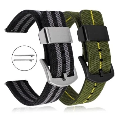 Cinturino orologio nylon elastico 2 pezzi verde nero grigio 18mm 20mm 22mm 24mm - Immagine 1 di 4