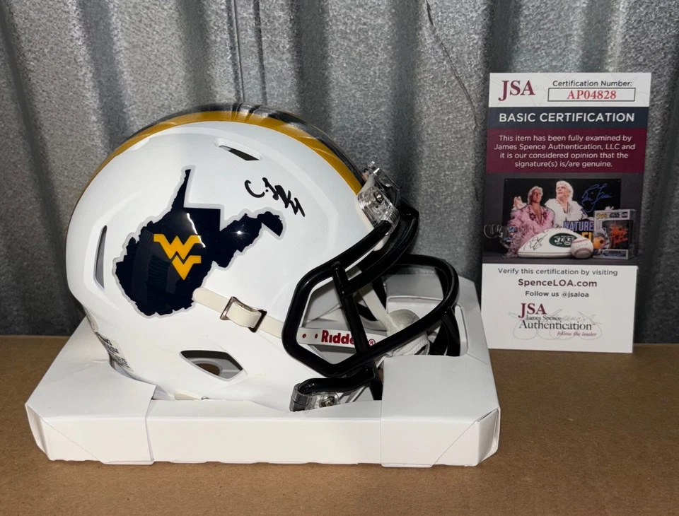 Cj Donaldson Jr Signed Autographed West Virgina Mountaineers Mini Helmet JSA N1 - Image 1 of 1