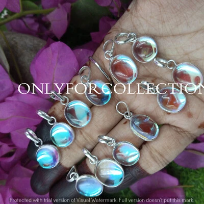 Winter Mystic Topaz Gemstone 925 Sterling Silver Plated Bezel Pendant Lot 10pcs - Image 1 of 4