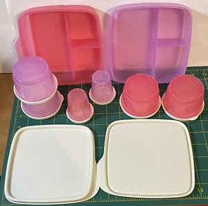 Menge 8 Tupperware Rosa Lila Lunch-It Geteilt Behälter Snack Becher & Zwerge - Bild 1 von 3