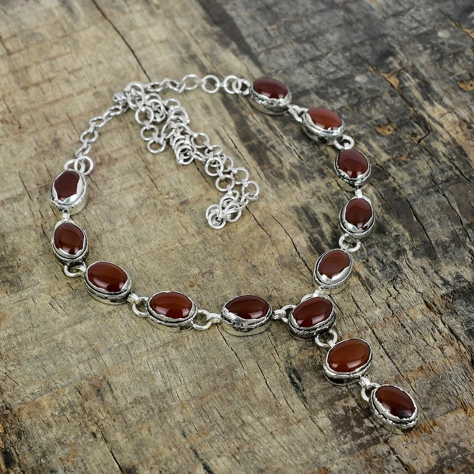 Corniola Gemma Elettroformati 925 Argento Sterling Collana Per Compleanno Regali - Immagine 1 di 4