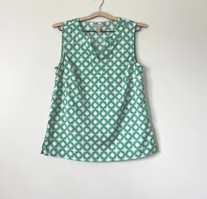 Banana Republic Sleeveless V-Neck Lightweight Blouse Size Small Green White - Picture 1 of 10